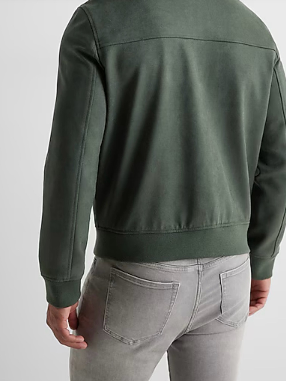 Like NEW Express Men's Suede Bomber Jacket Green - Picture 3 of 9